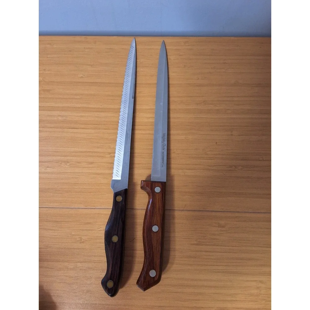 Vintage‎ Pair Of Wooden Handle Knives. Mighty Oak By Imperial & Lifetime Cutlery